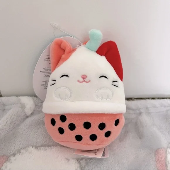 Roxy the boba cat Squishmallow clip keychain pink